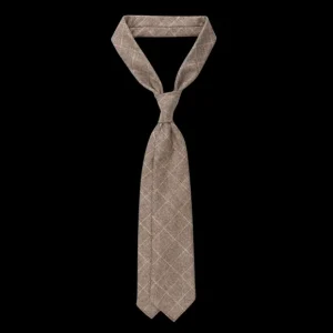 Dreaming Of Monday Ties | Beige Windowpane 7-Fold Vintage Wool Flannel Tie