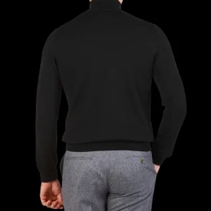 Gran Sasso Knitwear | Black Extra Fine Merino Roll Neck