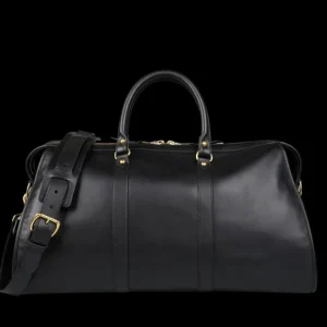 Frank Clegg Weekend Bags | Black Tumbled Leather Hampton Travel Duffle