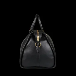 Frank Clegg Weekend Bags | Black Tumbled Leather Hampton Travel Duffle