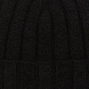 Amanda Christensen Beanies | Black Wide Ribbed Cashmere Beanie