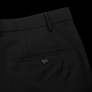 Berwich Trousers | Black Wool Flannel Flat Front Trousers