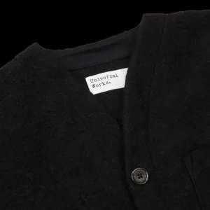 Universal Works Cardigans | Black Wool Fleece Button Cardigan
