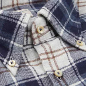 Stenströms Shirts | Blue Checked Cotton Flannel Slimline Shirt