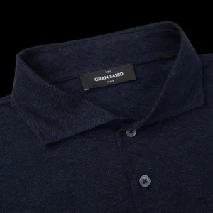 Gran Sasso Shirts | Blue Melange Cotton Cashmere Knitted Shirt