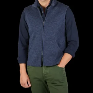 Maurizio Baldassari Gilets | Blue Melange Knitted Virgin Wool Gilet