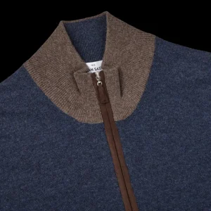 Gran Sasso Cardigans | Blue Melange Wool Cashmere Zip Cardigan