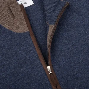 Gran Sasso Knitwear | Blue Melange Wool Cashmere Zip Cardigan