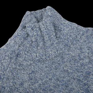 Alan Paine Knitwear | Blue Spreckle Wool Alpaca Tweed Roll Neck