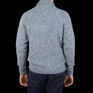Alan Paine Knitwear | Blue Spreckle Wool Alpaca Tweed Roll Neck