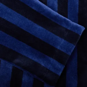 Derek Rose Loungewear | Blue Striped Cotton Velour Towelling Gown