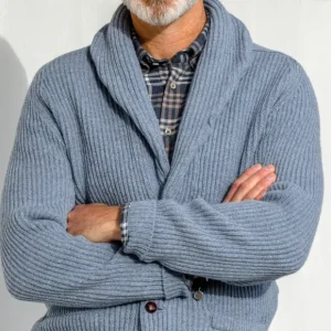 William Lockie Cardigans | Blue Waves Lambswool Shawl Collar Cardigan
