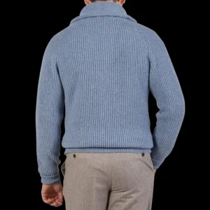 William Lockie Cardigans | Blue Waves Lambswool Shawl Collar Cardigan