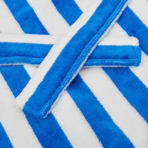 Derek Rose Loungewear | Blue White Striped Cotton Velour Towelling Gown