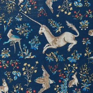 Drake's Scarves | Blue Wool Silk Unicorn Print Scarf