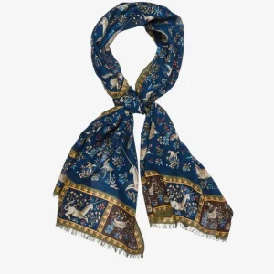Drake's Scarves | Blue Wool Silk Unicorn Print Scarf