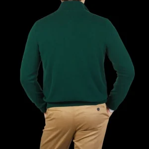 Piacenza Cashmere Knitwear | Bottle Green Cashmere 1/4 Zip Sweater