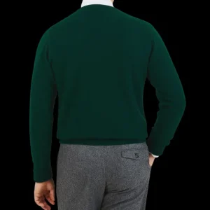 William Lockie Knitwear | Bottle Green Crew Neck Cashmere Sweater