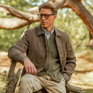Universal Works Outerwear | Brown Herringbone Harris Tweed Bakers Jacket