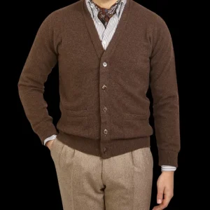 William Lockie Knitwear | Brown Mocha Lambswool Button Cardigan