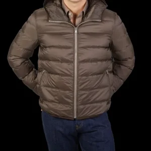 Ten C Outerwear | Brown Nylon Down Padded Liner Hood Jacket