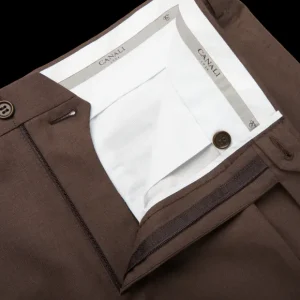 Canali Trousers | Brown Tropical Wool Single Pleat Trousers
