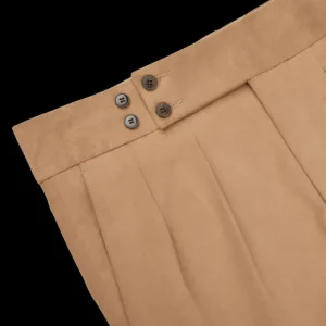 Luigi Bianchi Trousers | Camel Beige Cotton Twill Pleated Trousers