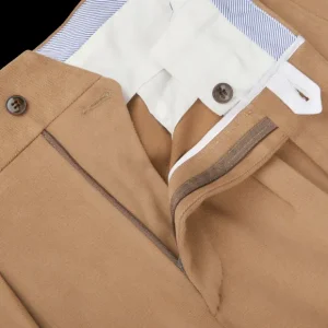 Luigi Bianchi Trousers | Camel Beige Cotton Twill Pleated Trousers
