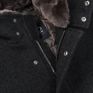 Herno Coats & Jackets | Charcoal Grey Diagonal Wool Fur Car Coat