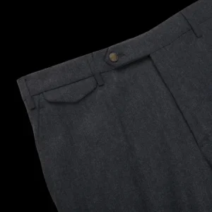 Berwich Trousers | Charcoal Grey Wool Flannel Flat Front Trousers