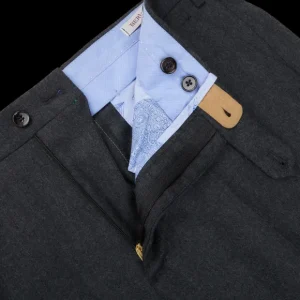 Berwich Trousers | Charcoal Grey Wool Flannel Flat Front Trousers