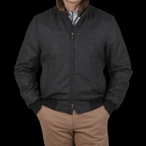 Canali Coats & Jackets | Charcoal Grey Wool Fur Collar Blouson