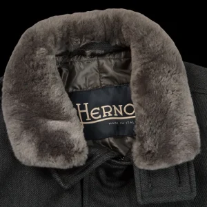 Herno Coats & Jackets | Charcoal Wool Twill Beaver Collar Jacket