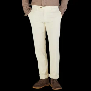 Canali Trousers | Cream Beige Cotton Stretch Flat Front Chinos