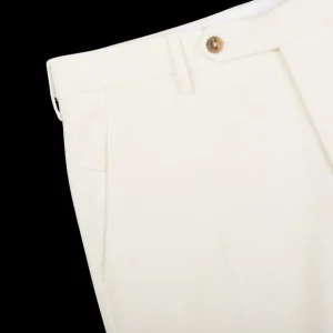 Berwich Trousers | Cream White Cotton Twill Flat Front Trousers
