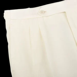 De Petrillo Trousers | Cream White Linen Twill Modello B Trousers