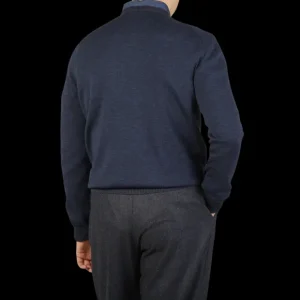 Gran Sasso Knitwear | Dark Blue Bicolour Merino Wool Crewneck