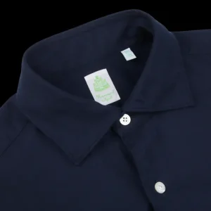 Finamore Shirts | Dark Blue Cotton Flannel Casual Shirt