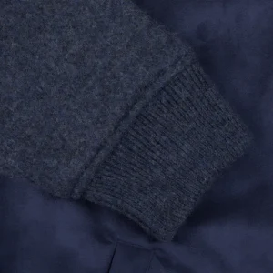 Gran Sasso Outerwear | Dark Blue Wool Alcantara Front Padded Jacket