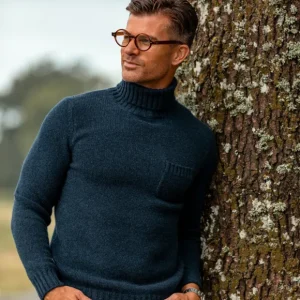 Fedeli Knitwear | Dark Blue Wool Cashmere Rollneck