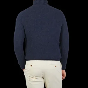 Fedeli Knitwear | Dark Blue Wool Cashmere Rollneck