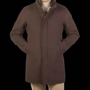 Herno Coats & Jackets | Dark Brown Diagonal Wool Technical Coat