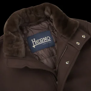 Herno Coats & Jackets | Dark Brown Diagonal Wool Technical Coat