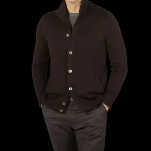 Gran Sasso Cardigans | Dark Brown Merino Wool Button Cardigan