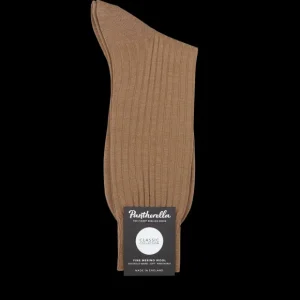 Pantherella Socks | Dark Camel Merino Wool Ribbed Ankle Socks