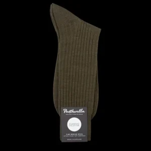 Pantherella Socks | Dark Olive Merino Wool Ribbed Ankle Socks