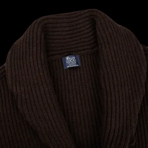 William Lockie Knitwear | Ebony Brown Lambswool Shawl Collar Cardigan