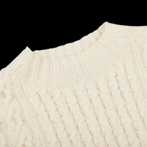 Drumohr Knitwear | Ecru Lambswool Cable Knit Sweater