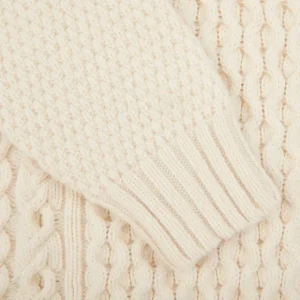 Drumohr Knitwear | Ecru Lambswool Cable Knit Sweater
