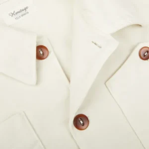 Tela Genova Outerwear | Ecru White Brushed Cotton Leo Overshirt